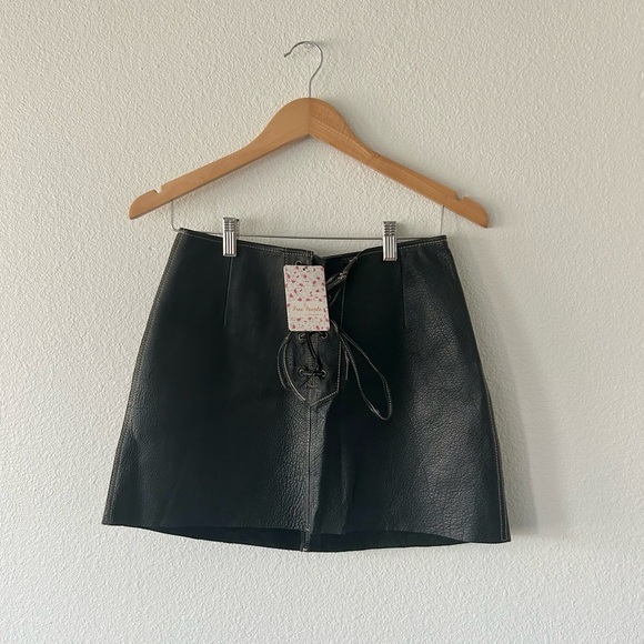 NWT Free People Join Hands Leather Skirt in Black - Picture 2 of 7